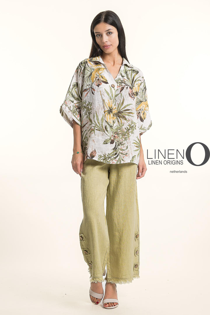 French Linen Blouse Print - Breathable Naturals | Glam & Fame Clothing