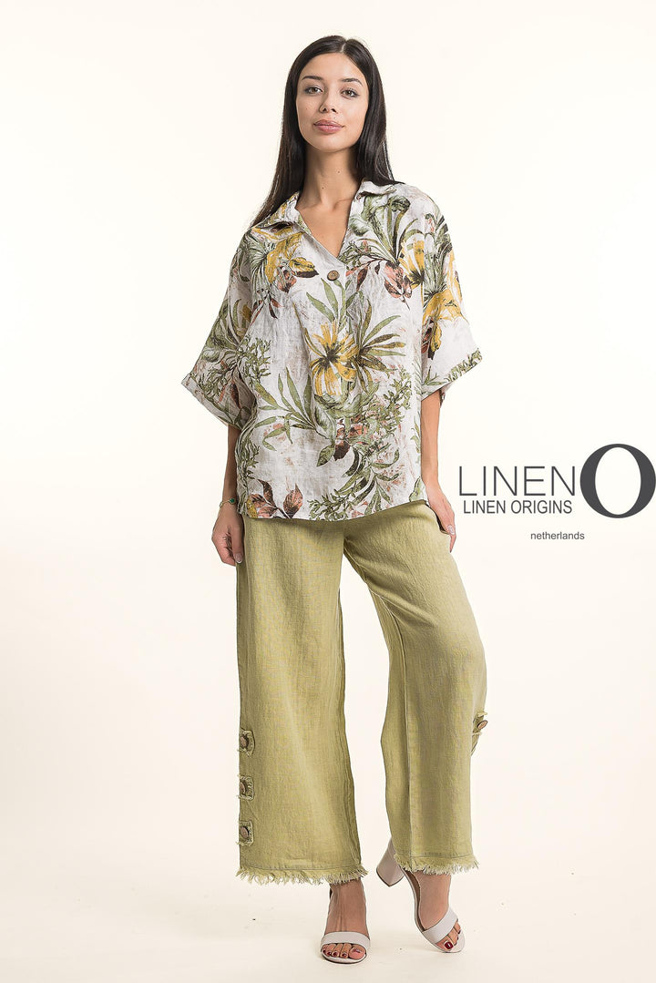 French Linen Blouse Print - Breathable Naturals | Glam & Fame Clothing