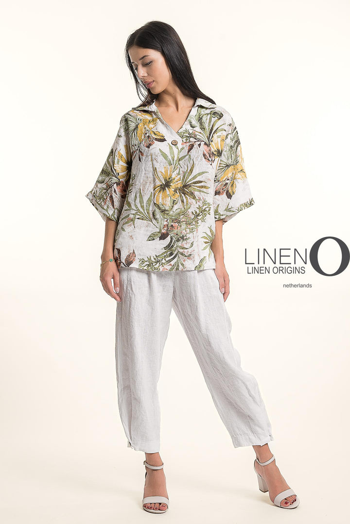 French Linen Blouse Print - Breathable Naturals | Glam & Fame Clothing