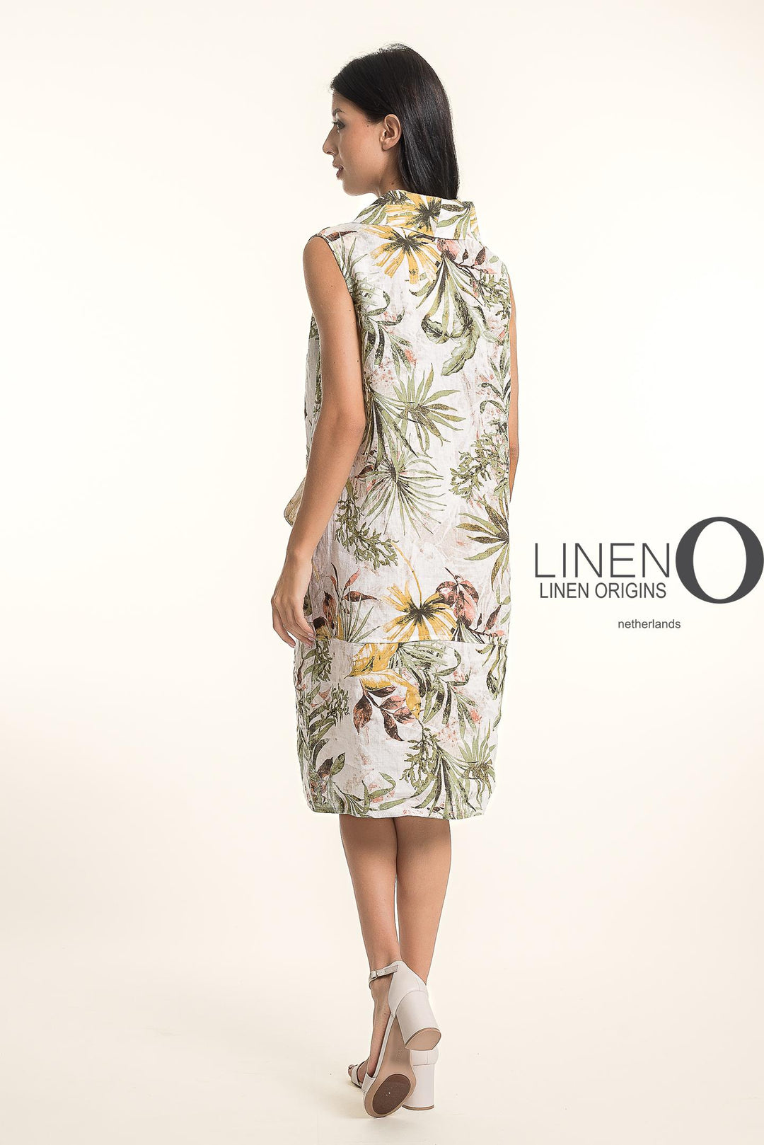 French Linen Cowl Midi Dress SLV/L Print - Breathable Naturals | Glam & Fame Clothing