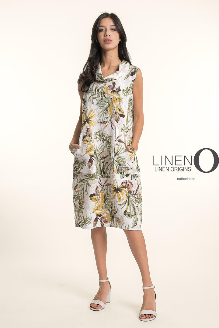 French Linen Cowl Midi Dress SLV/L Print - Breathable Naturals | Glam & Fame Clothing