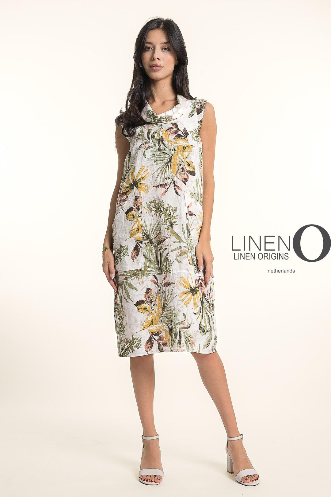French Linen Cowl Midi Dress SLV/L Print - Breathable Naturals | Glam & Fame Clothing