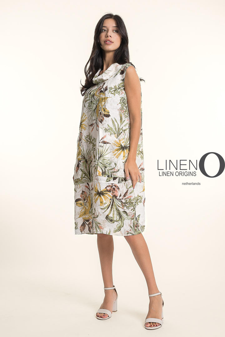 French Linen Cowl Midi Dress SLV/L Print - Breathable Naturals | Glam & Fame Clothing