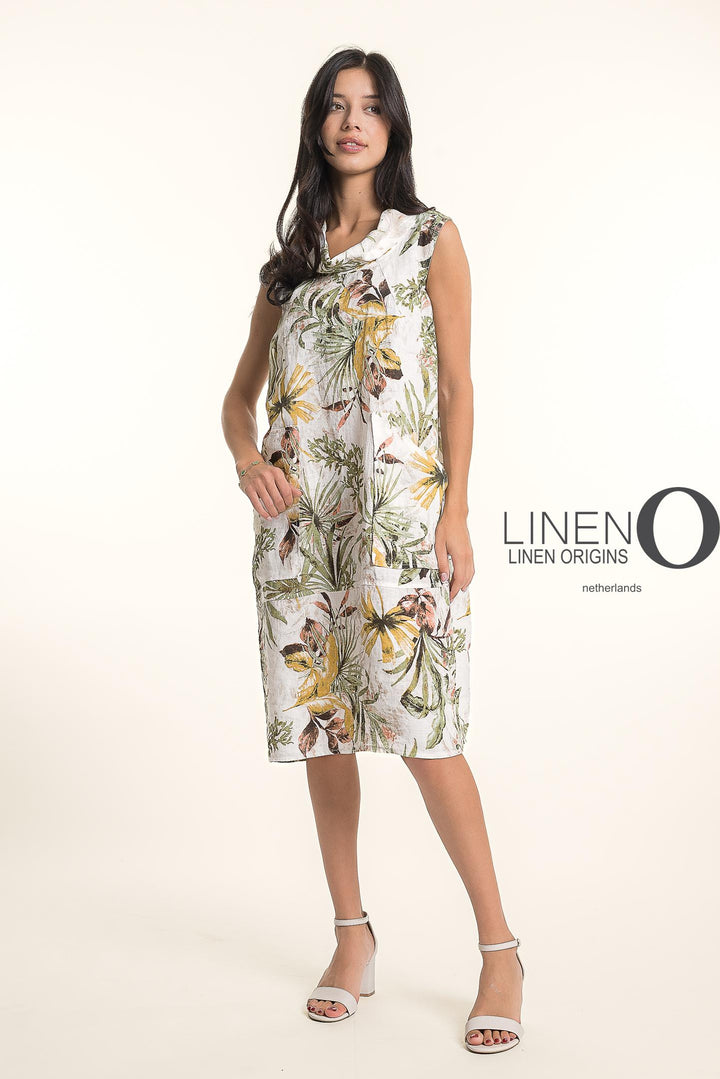 French Linen Cowl Midi Dress SLV/L Print - Breathable Naturals | Glam & Fame Clothing
