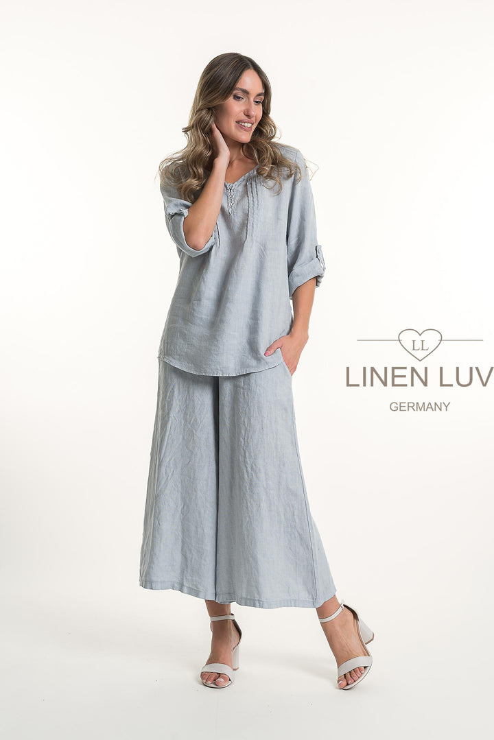 French Linen Blouse Pleat Accents - Breathable Naturals | Glam & Fame Clothing