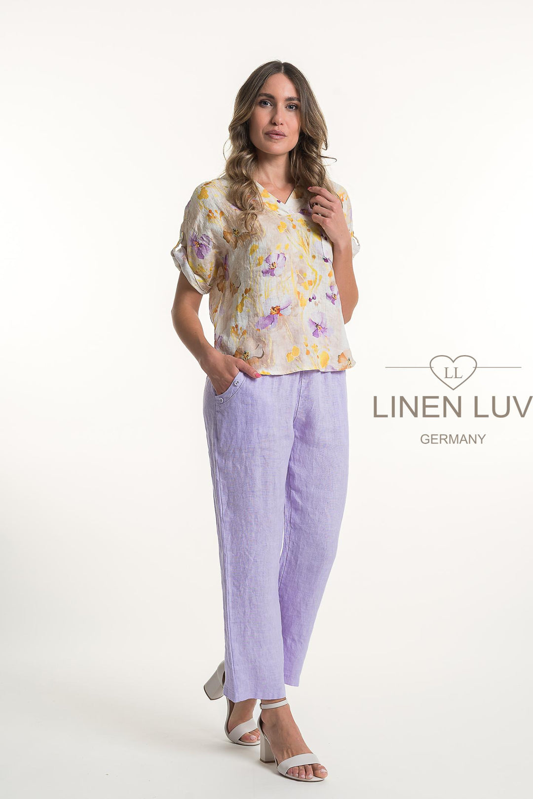 French Linen Blouse V-Neck Print - Breathable Naturals | Glam & Fame Clothing