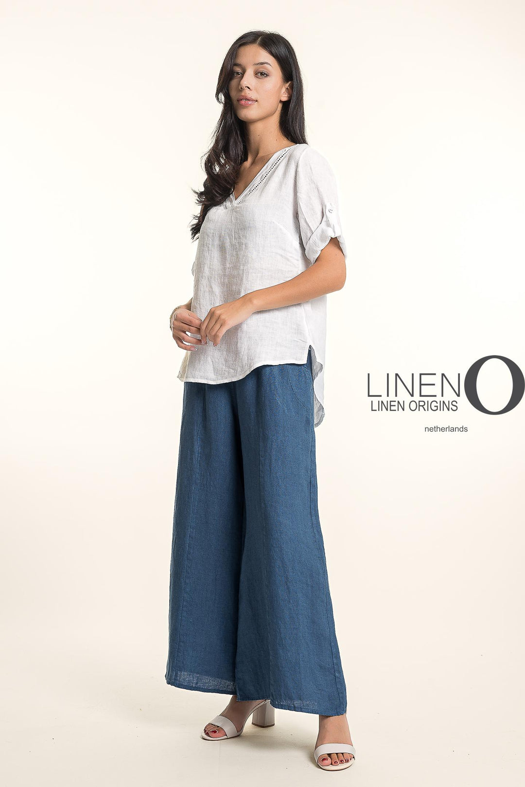 French Linen Wide Leg Pants Print