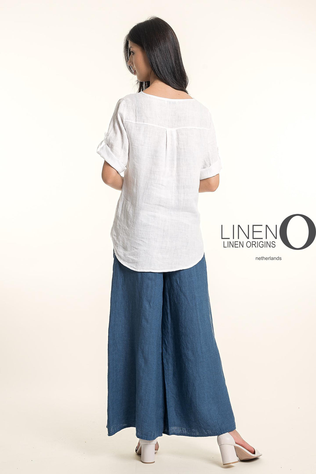 French Linen Wide Leg Pants Print