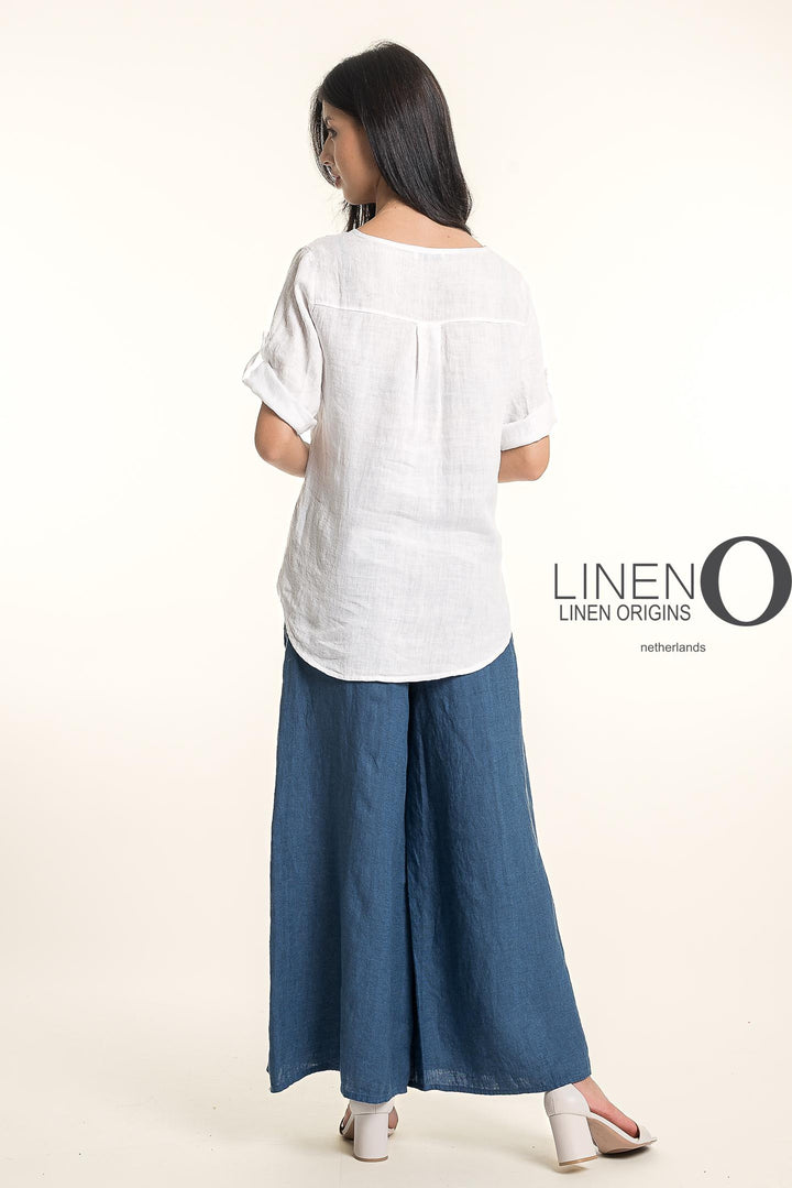 French Linen Wide Leg Pants Print