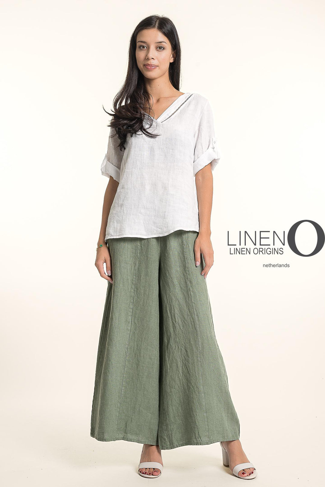 French Linen Wide Leg Pants Print