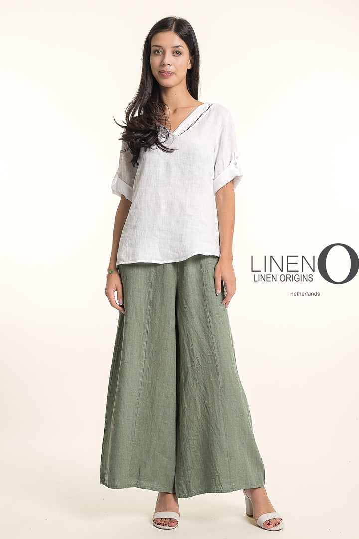 French Linen Wide Leg Pants Print