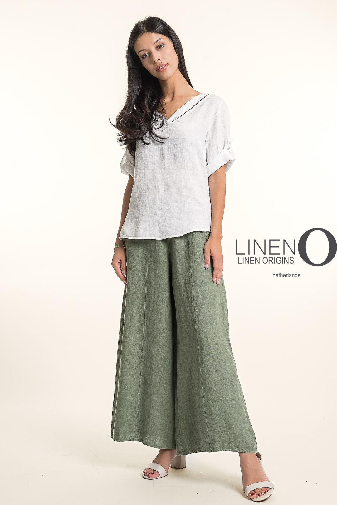French Linen Wide Leg Pants Print
