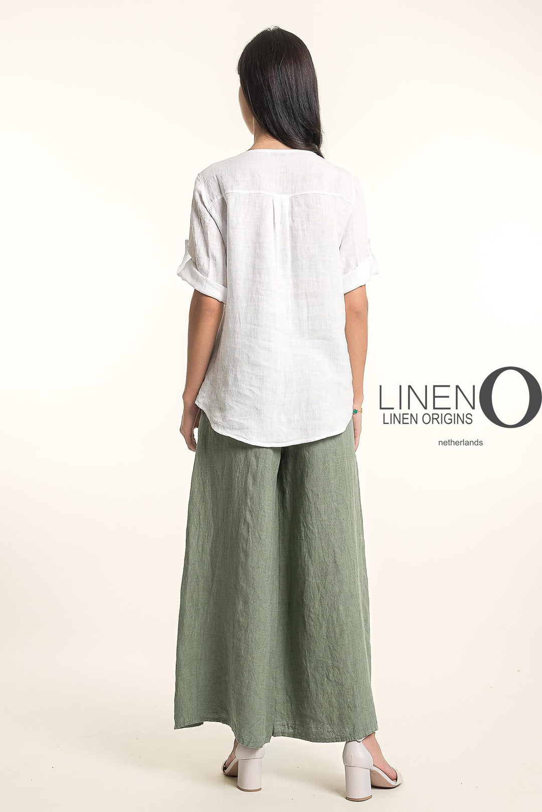 French Linen Wide Leg Pants Print