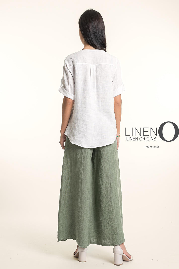 French Linen Wide Leg Pants Print