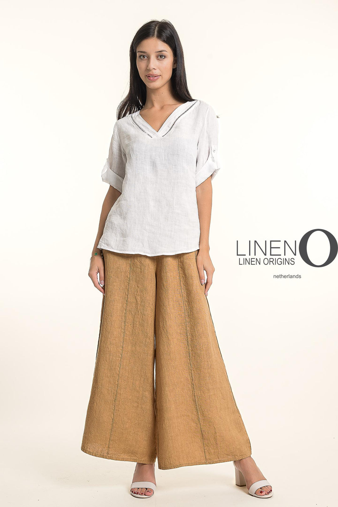 French Linen Wide Leg Pants Print