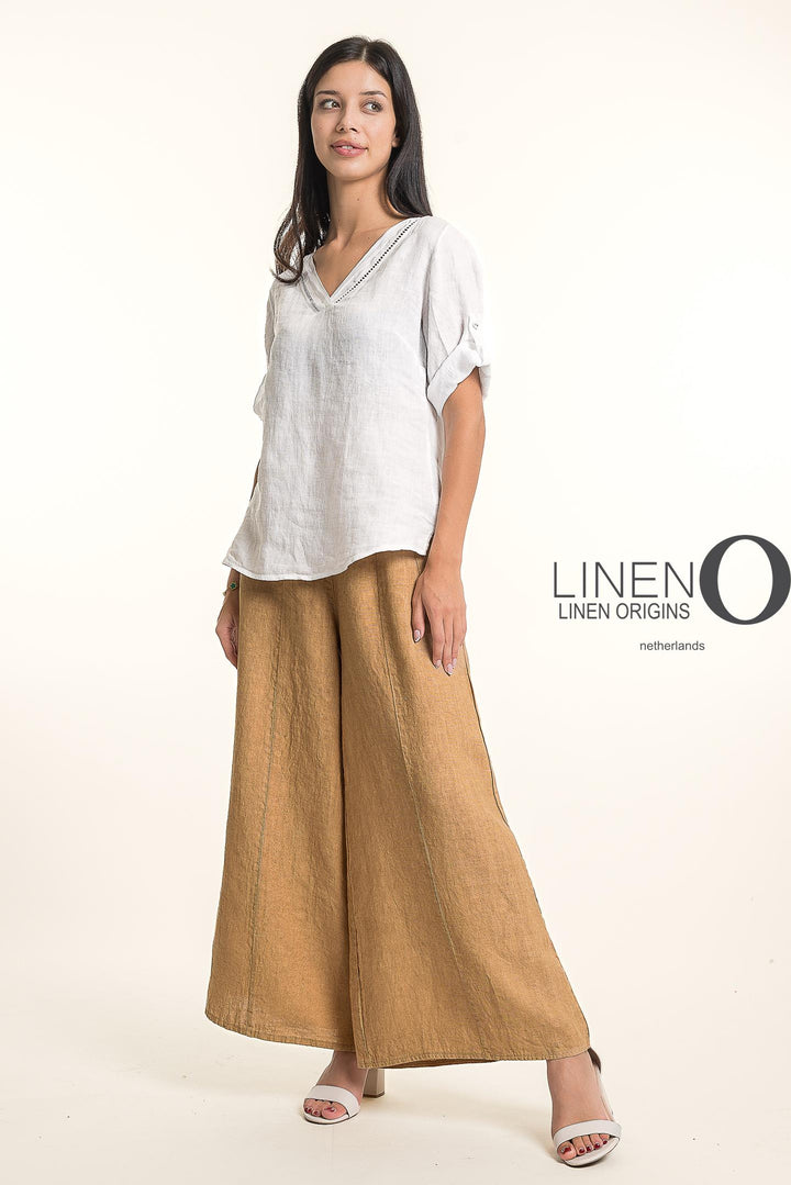 French Linen Wide Leg Pants Print