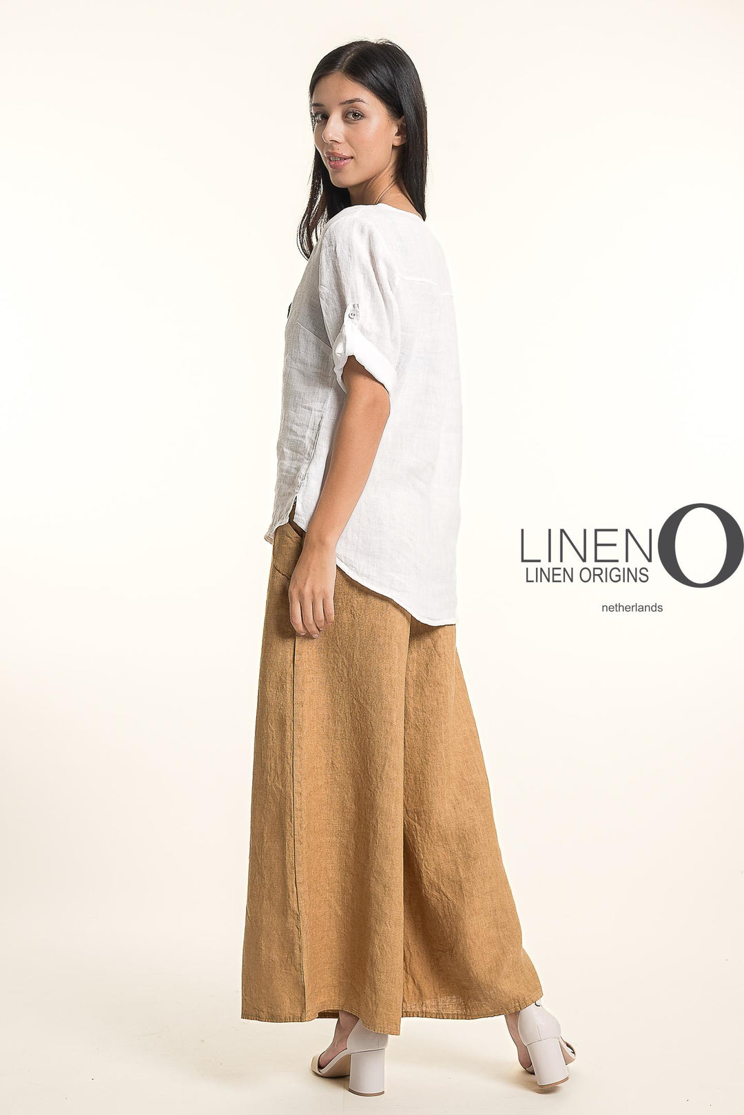 French Linen Wide Leg Pants Print