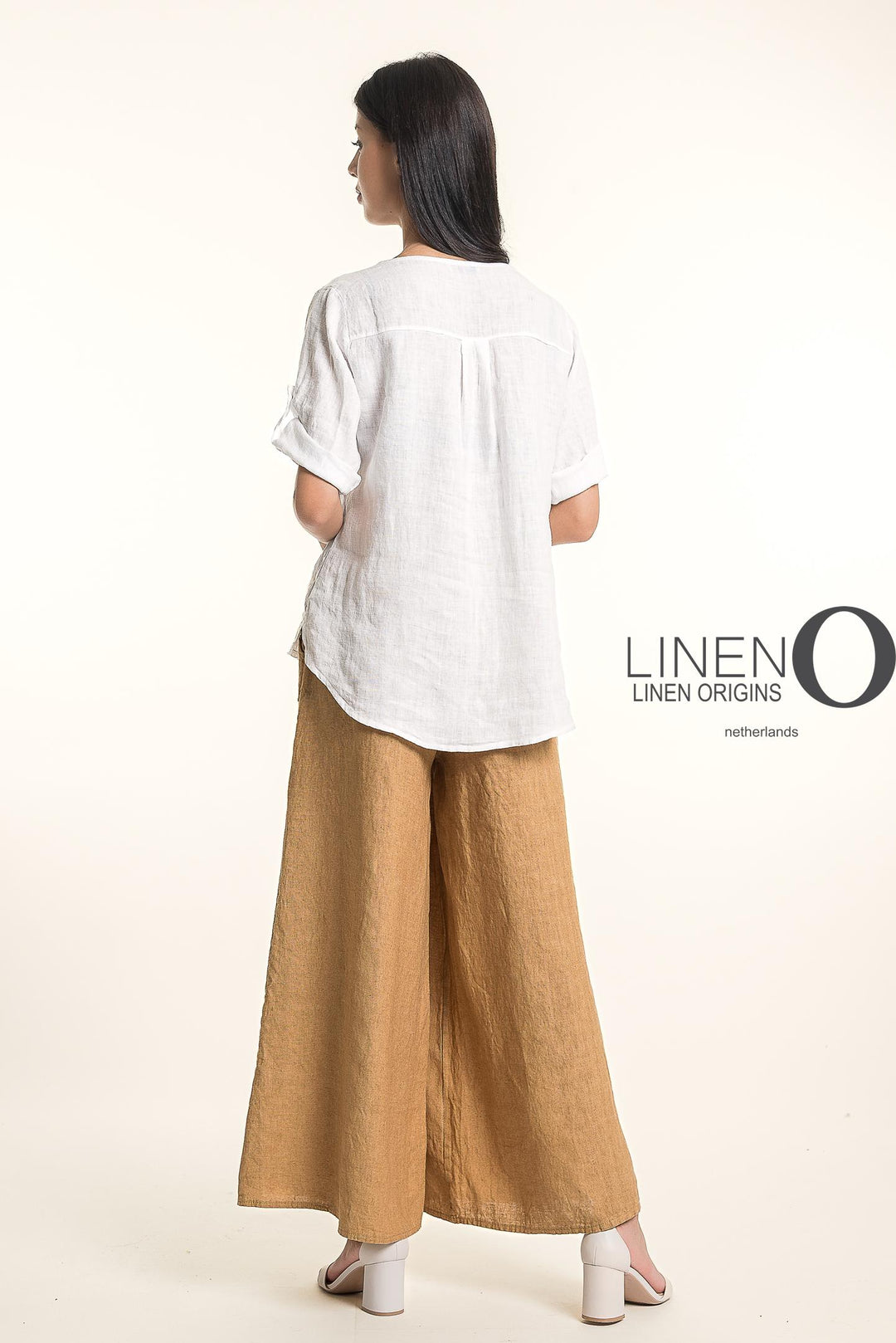 French Linen Wide Leg Pants Print