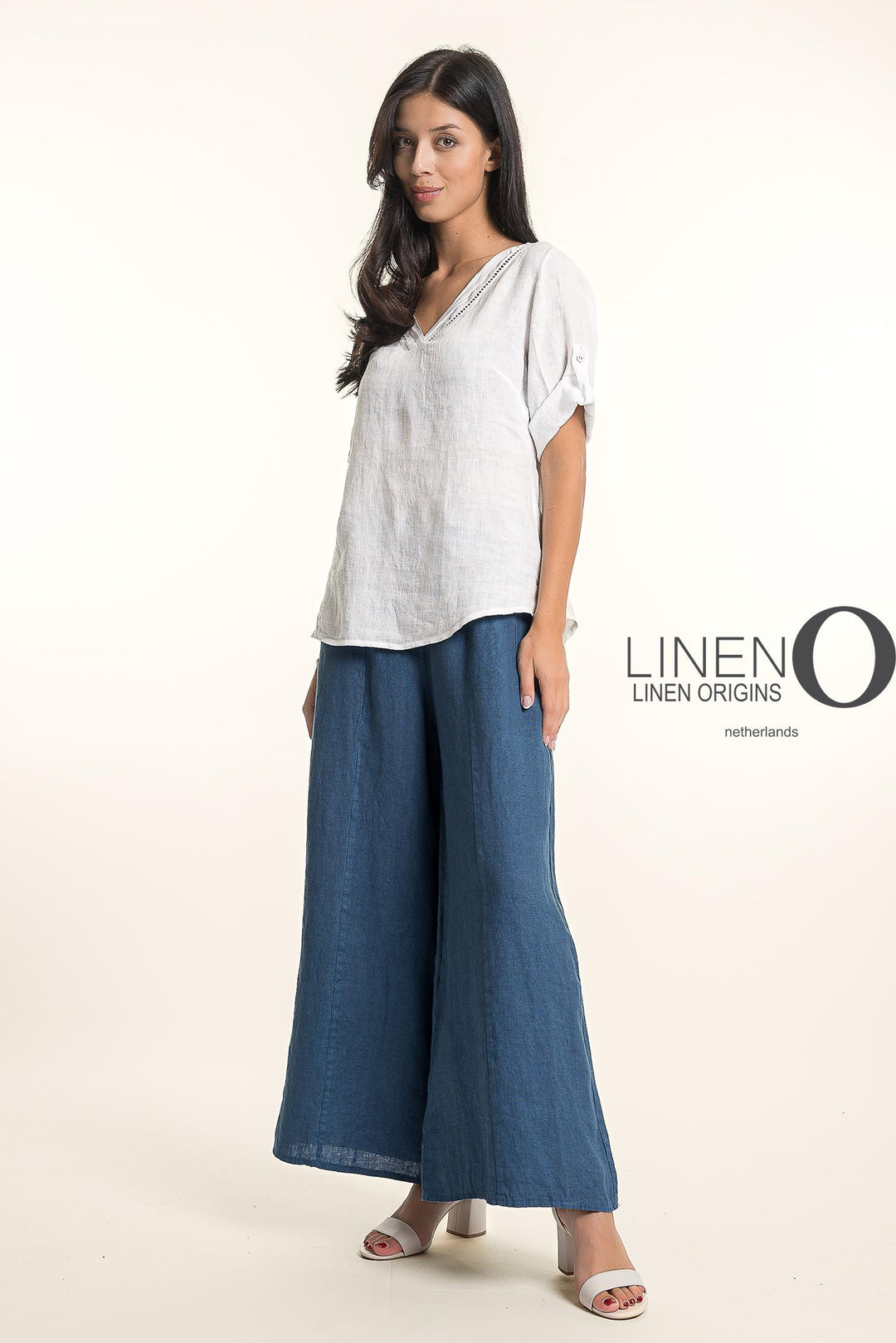 French Linen Wide Leg Pants Print