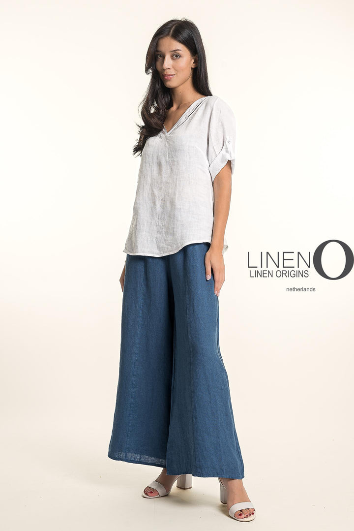 French Linen Wide Leg Pants Print