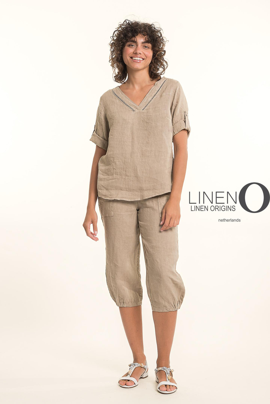 French Linen V-Neck Texture Accent - Breathable Naturals | Glam & Fame Clothing