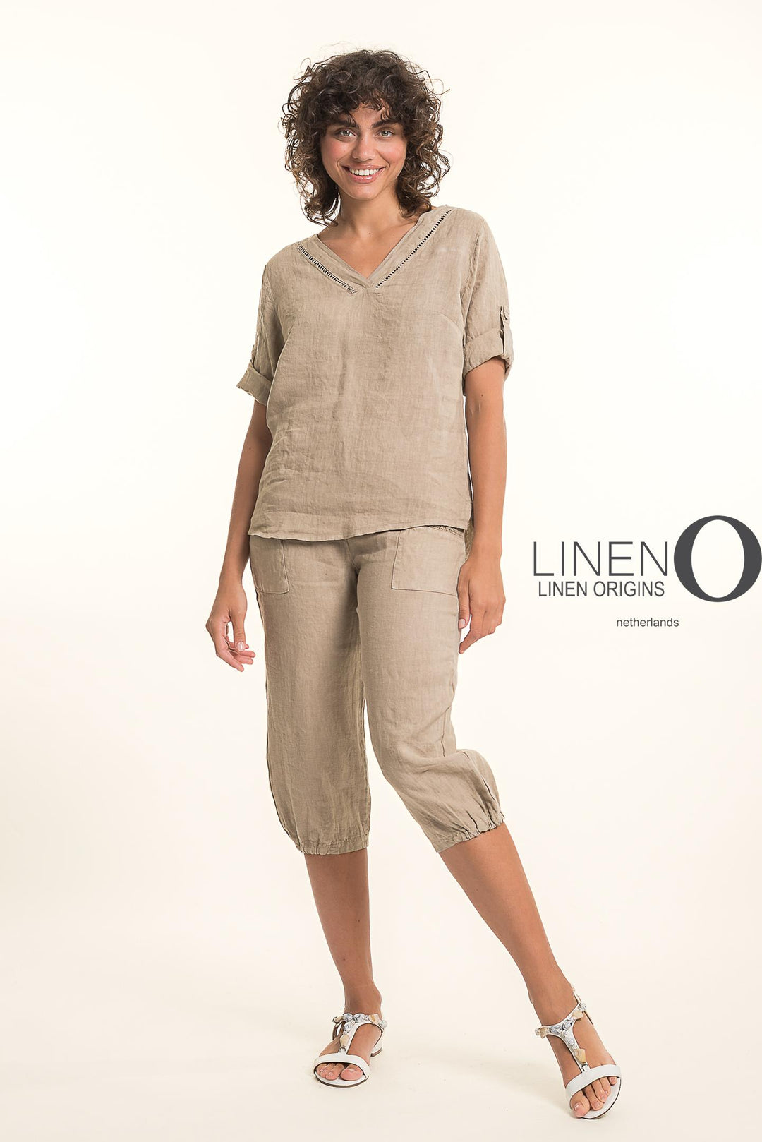 French Linen V-Neck Texture Accent - Breathable Naturals | Glam & Fame Clothing
