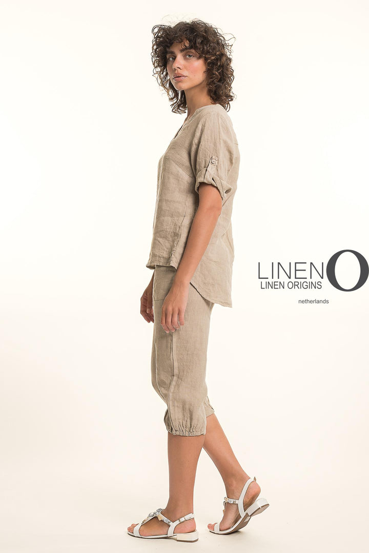 French Linen V-Neck Texture Accent - Breathable Naturals | Glam & Fame Clothing
