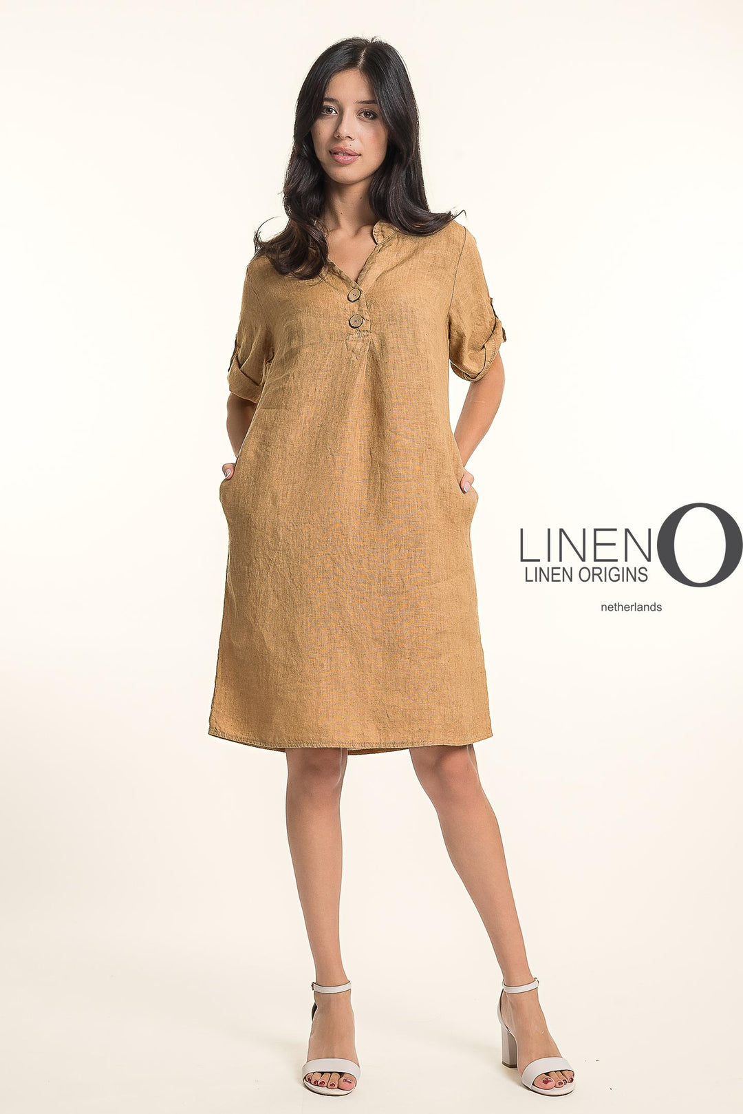 French Linen Midi Half Sleeve Dress