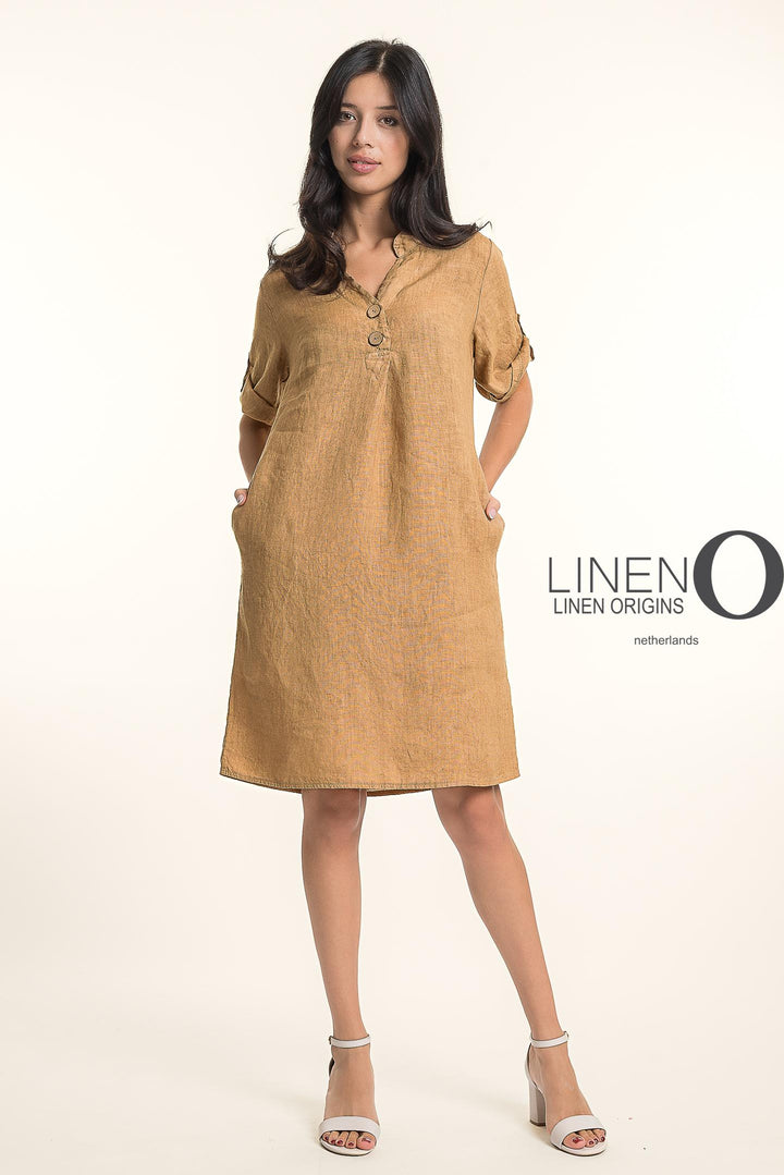 French Linen Midi Half Sleeve Dress