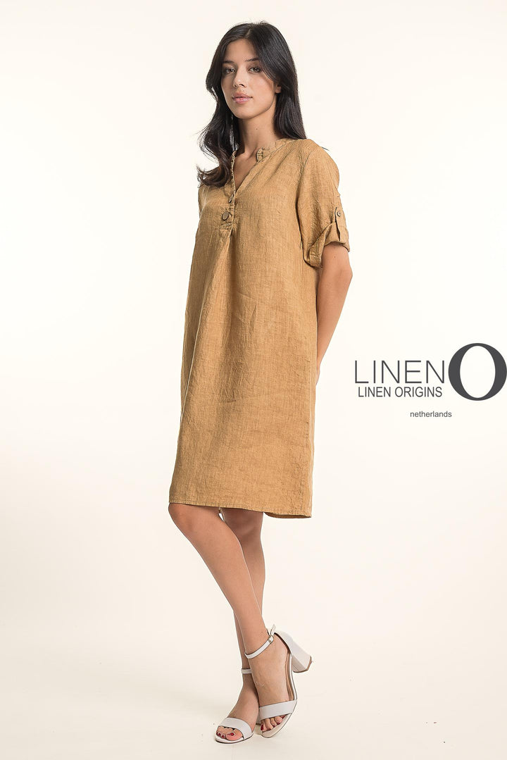 French Linen Midi Half Sleeve Dress