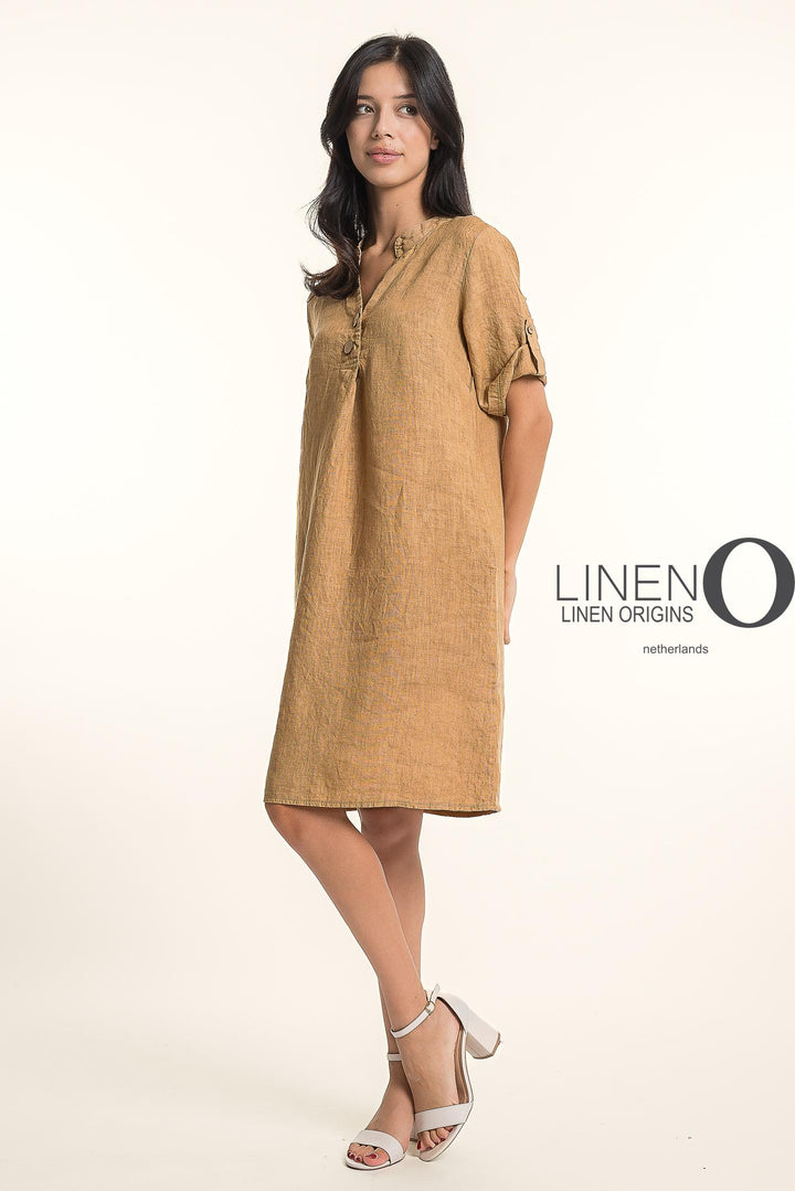 French Linen Midi Half Sleeve Dress