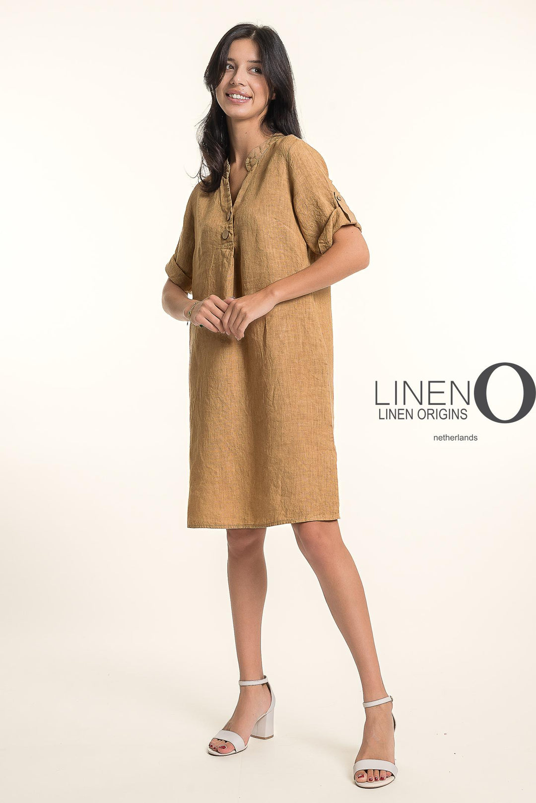 French Linen Midi Half Sleeve Dress