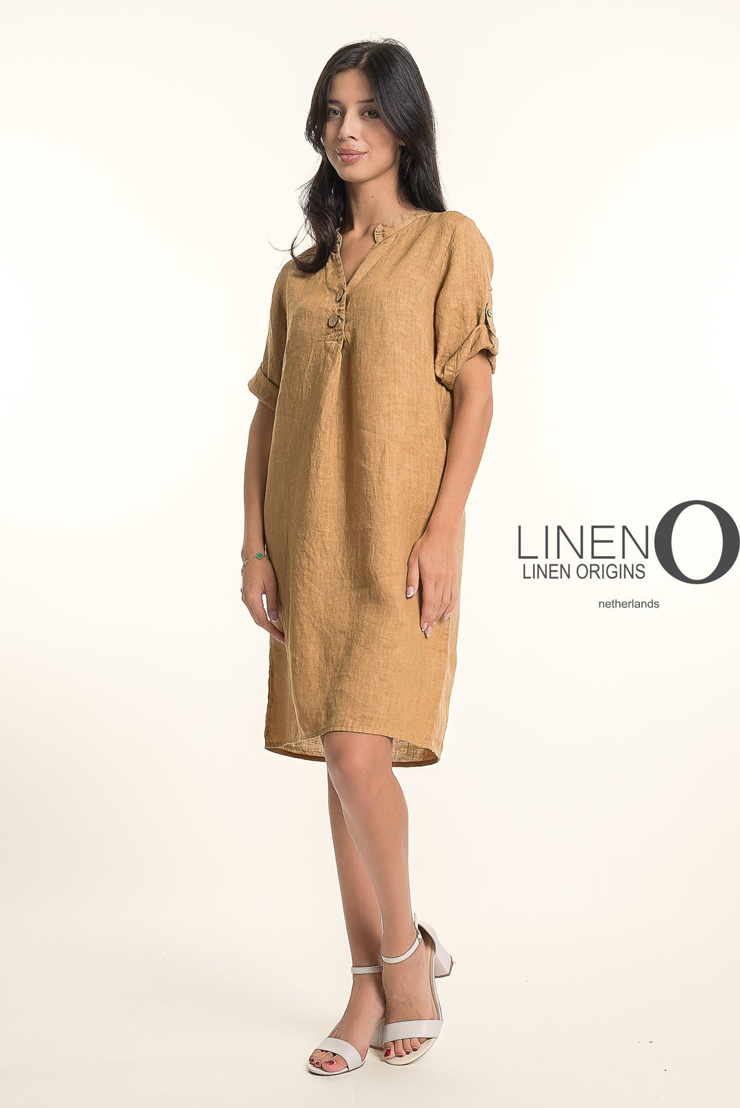French Linen Midi Half Sleeve Dress