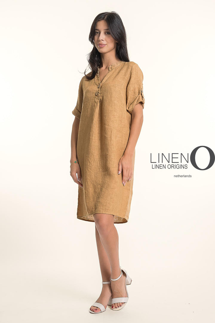 French Linen Midi Half Sleeve Dress