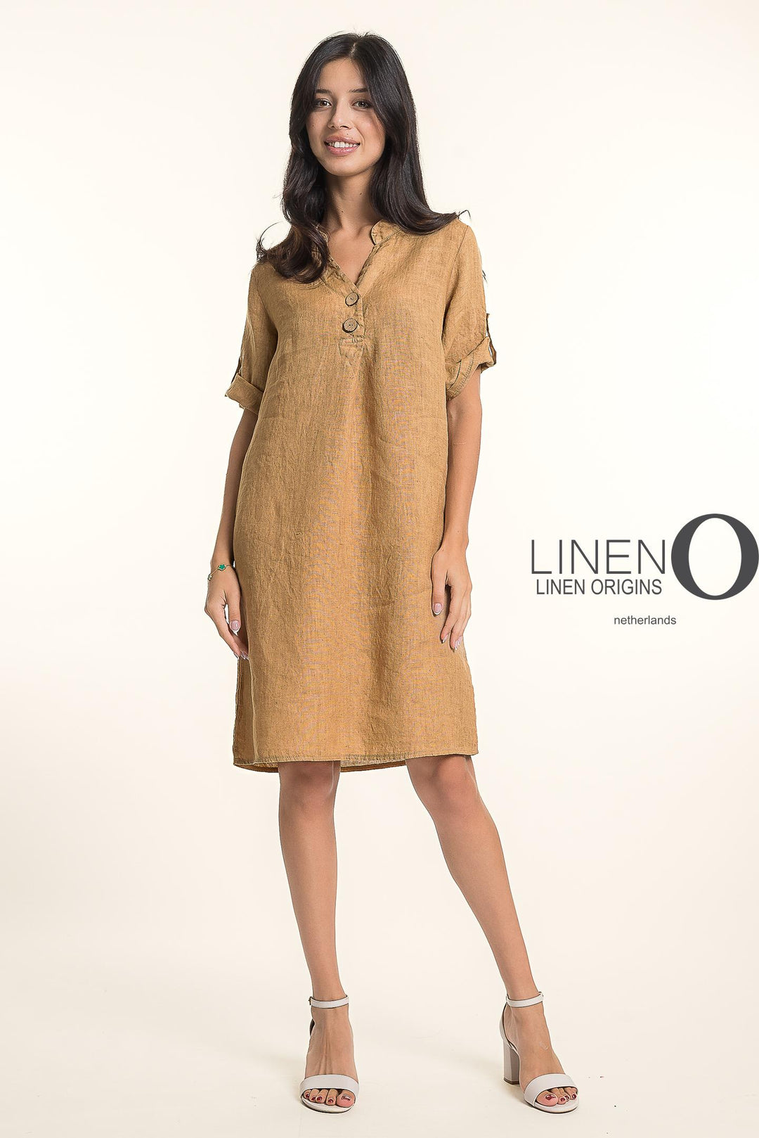 French Linen Midi Half Sleeve Dress
