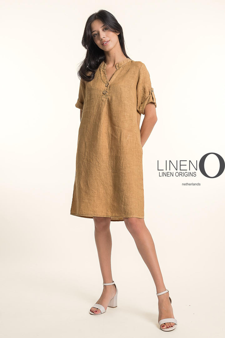 French Linen Midi Half Sleeve Dress