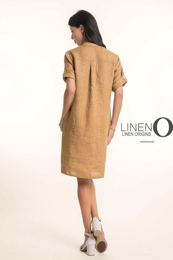French Linen Midi Half Sleeve Dress