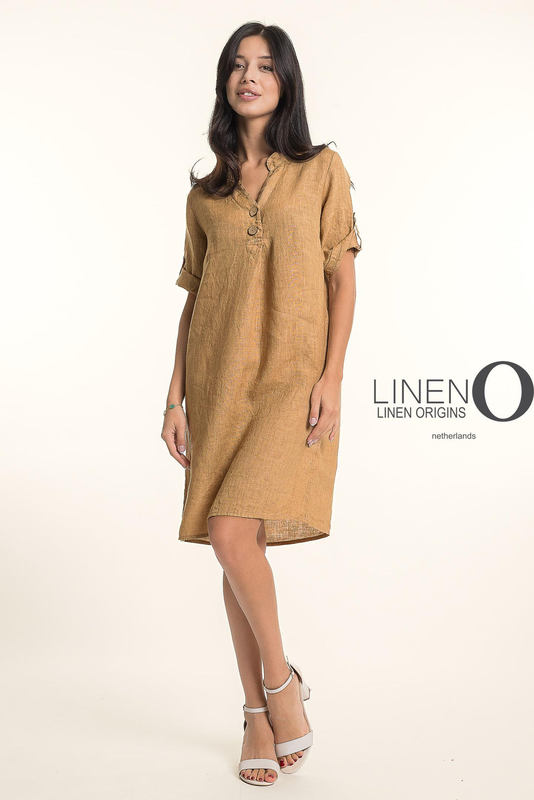 French Linen Midi Half Sleeve Dress