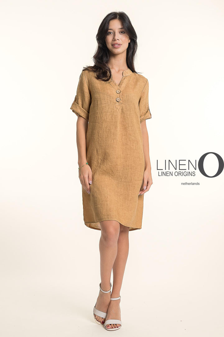 French Linen Midi Half Sleeve Dress