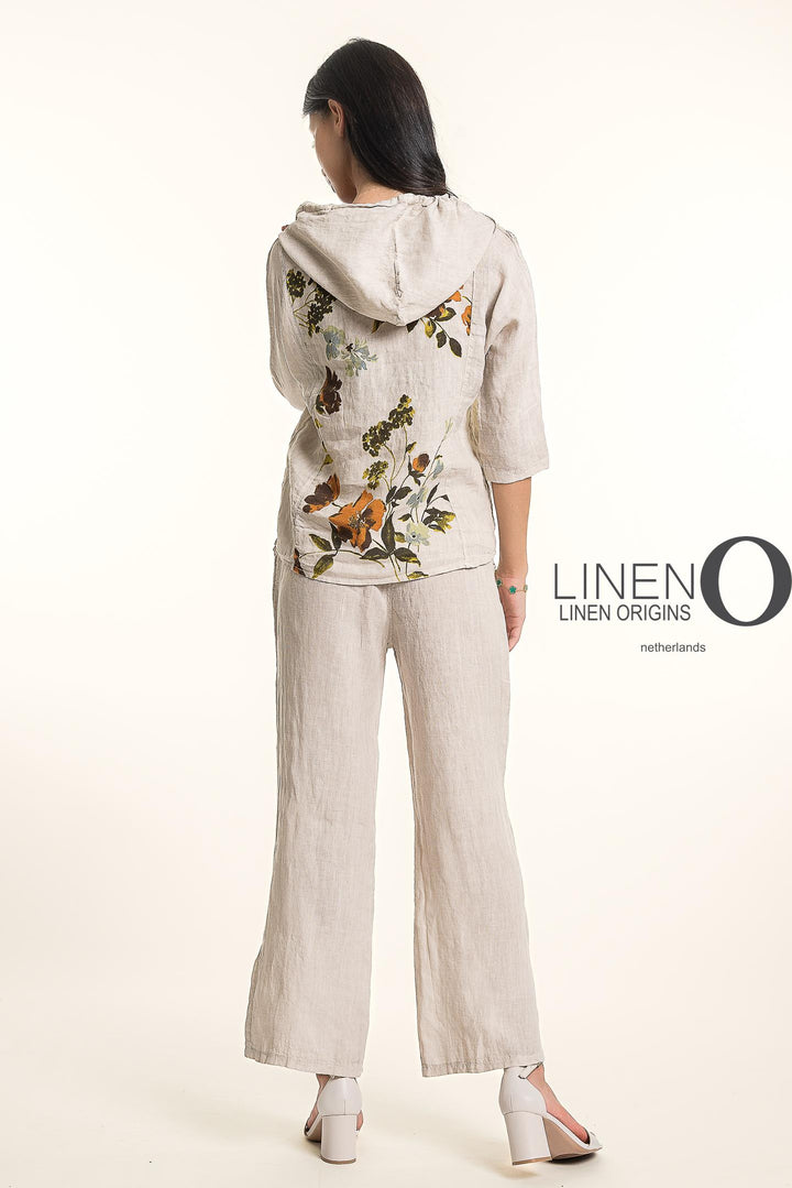 French Linen Hoodie Jacket Print - Breathable Naturals | Glam & Fame Clothing