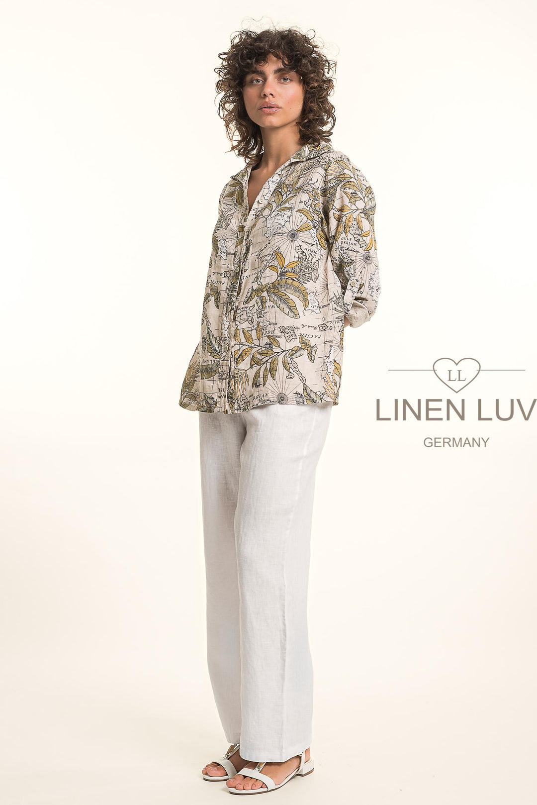 French Linen Shirt Map Print - Breathable Naturals | Glam & Fame Clothing