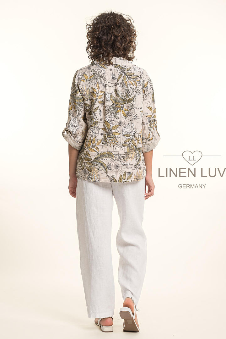 French Linen Shirt Map Print - Breathable Naturals | Glam & Fame Clothing