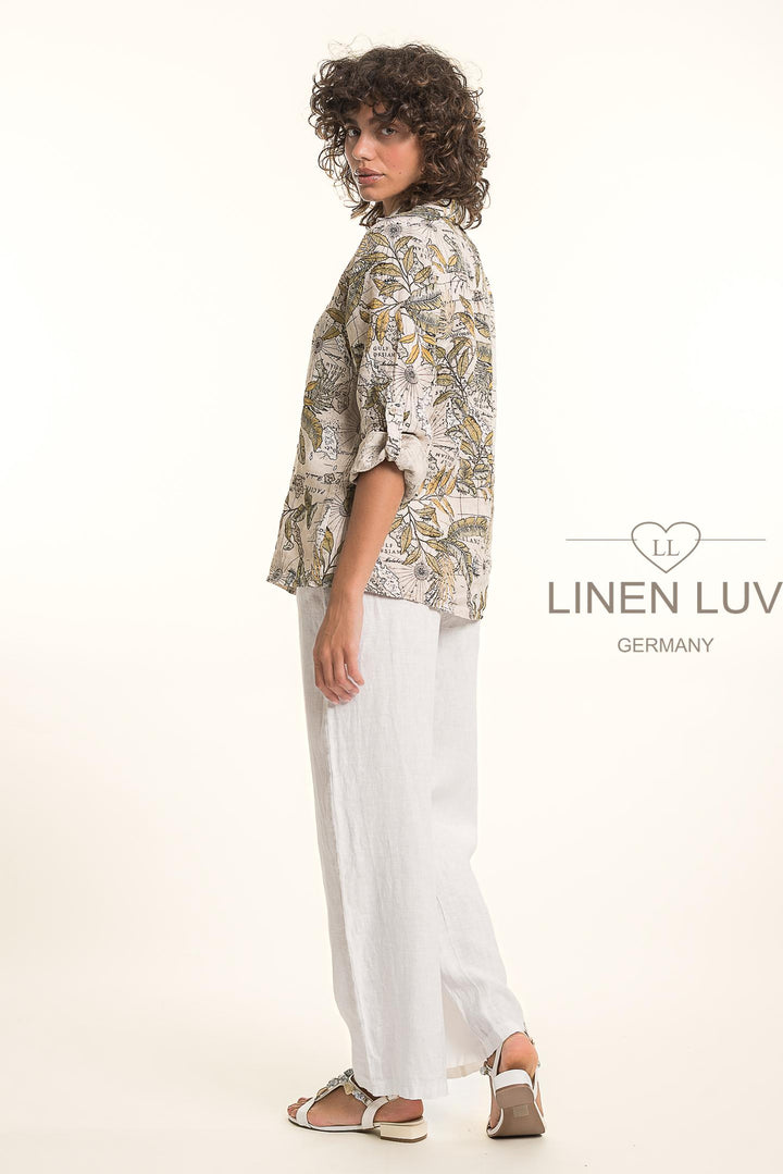 French Linen Shirt Map Print - Breathable Naturals | Glam & Fame Clothing