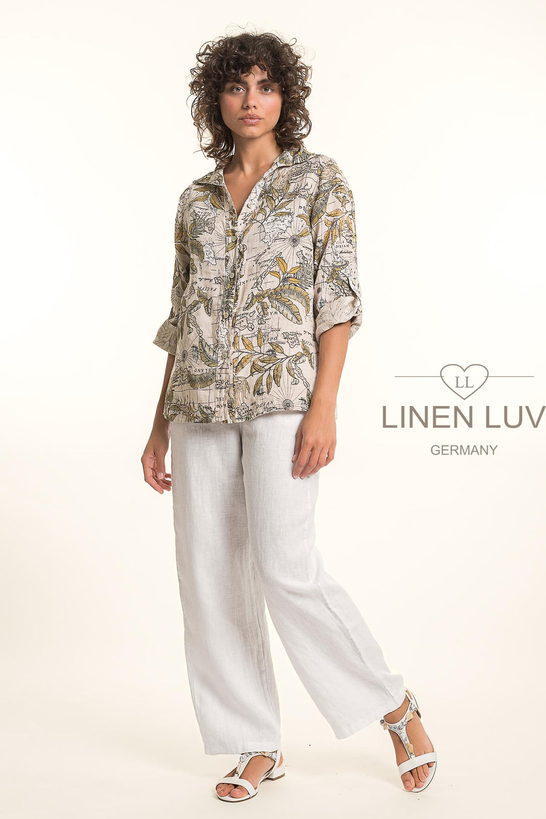 French Linen Shirt Map Print - Breathable Naturals | Glam & Fame Clothing