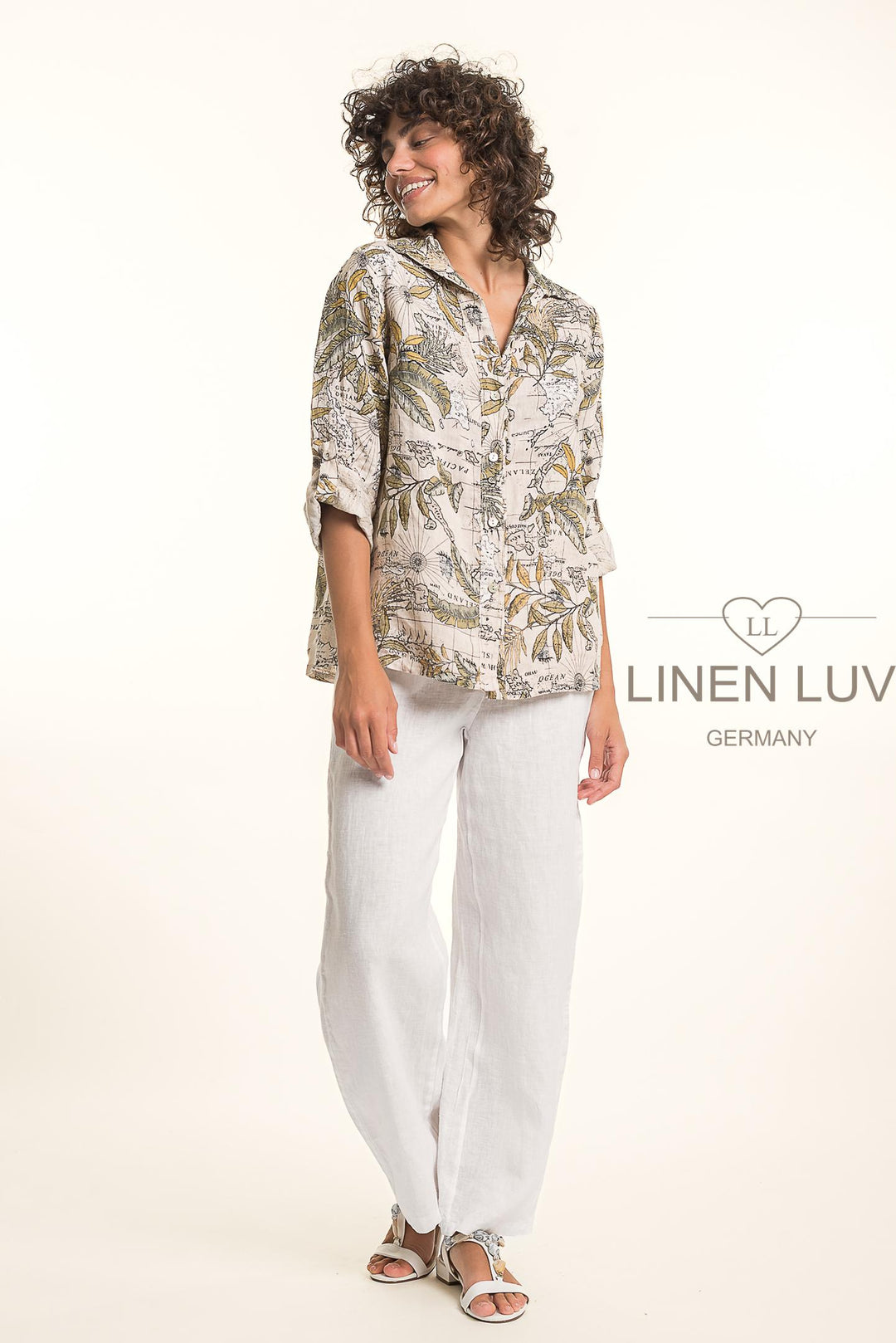French Linen Shirt Map Print - Breathable Naturals | Glam & Fame Clothing