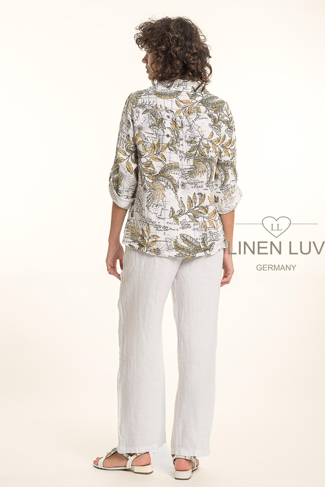 French Linen Shirt Map Print - Breathable Naturals | Glam & Fame Clothing