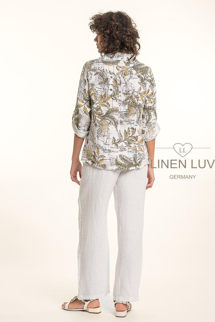 French Linen Shirt Map Print - Breathable Naturals | Glam & Fame Clothing