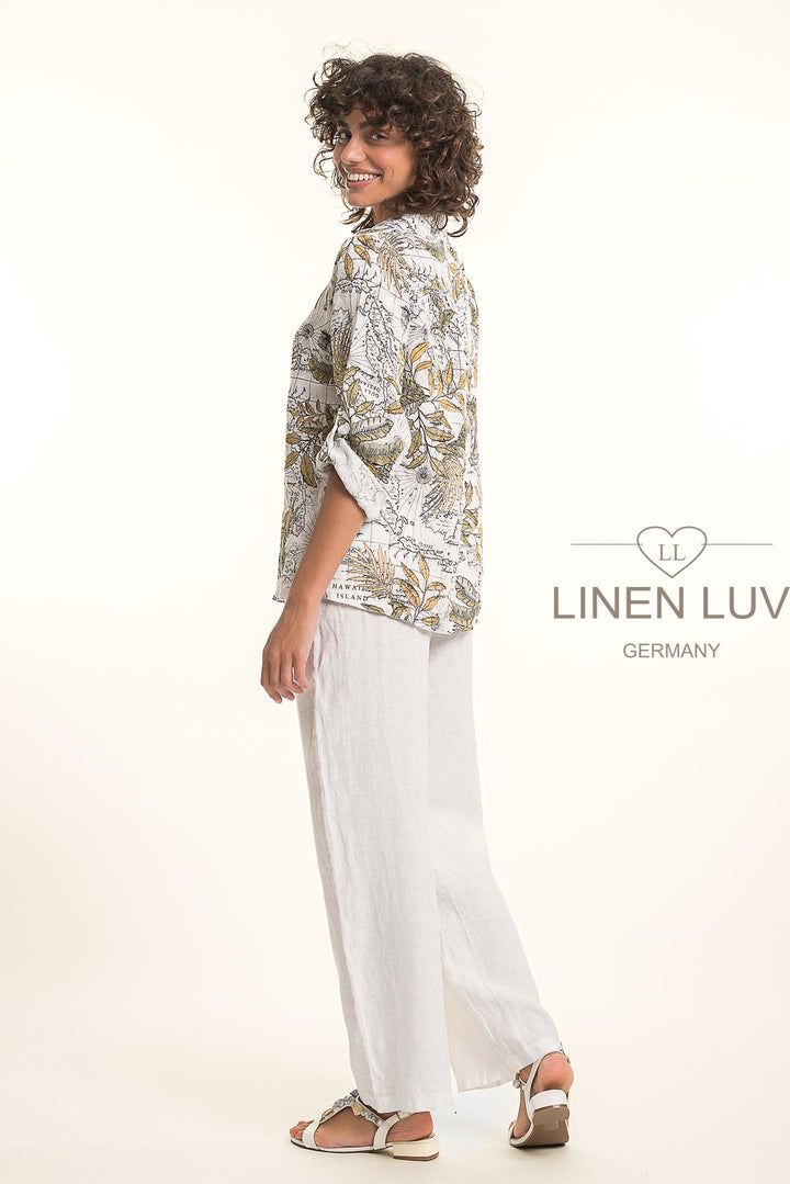 French Linen Shirt Map Print - Breathable Naturals | Glam & Fame Clothing