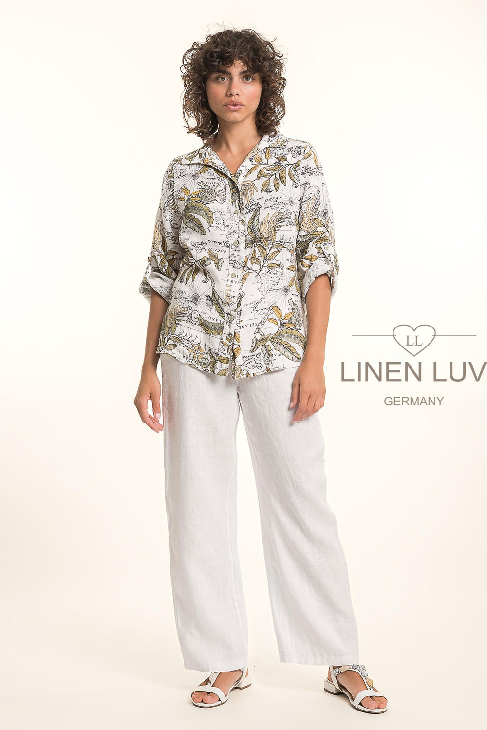 French Linen Shirt Map Print - Breathable Naturals | Glam & Fame Clothing
