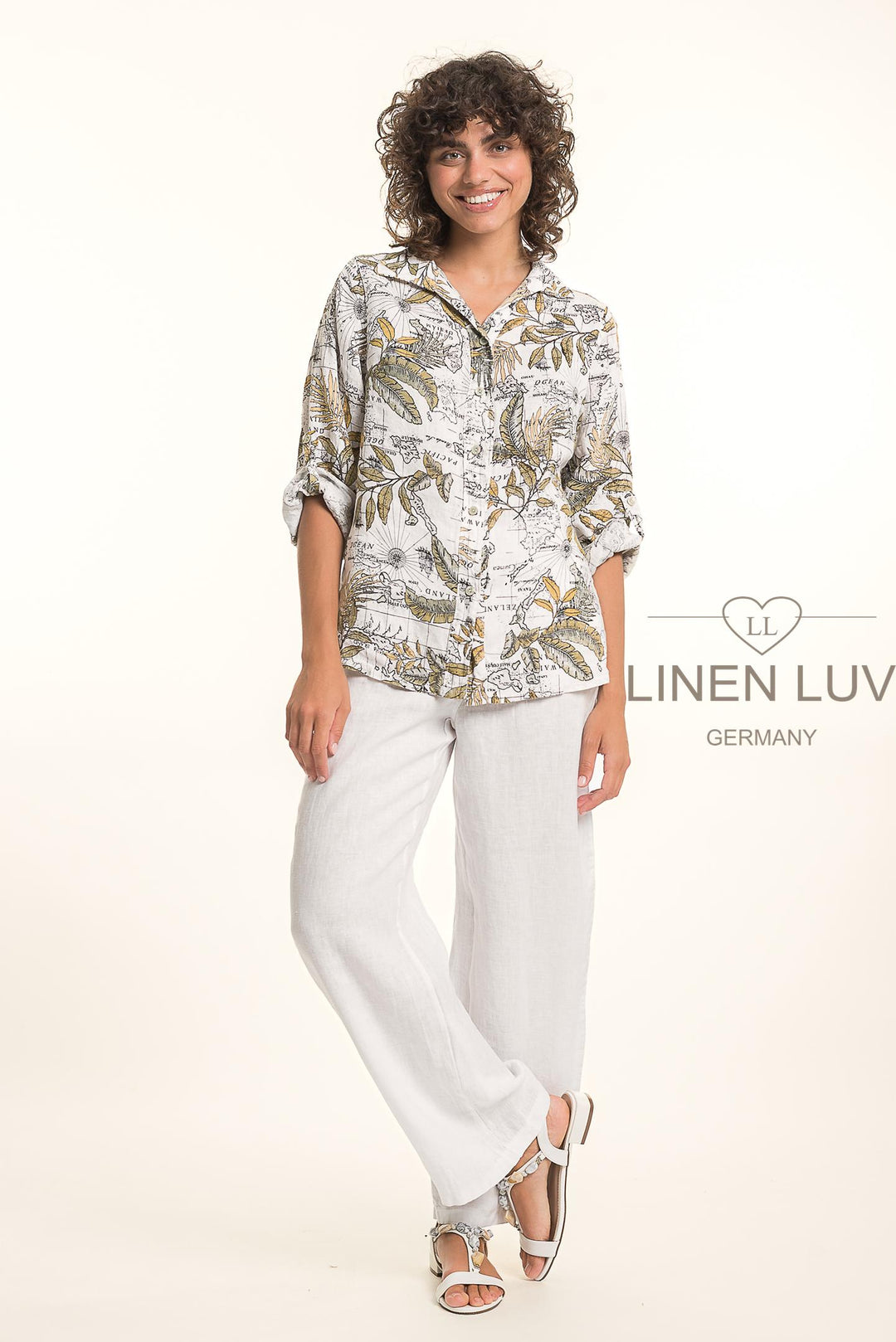 French Linen Shirt Map Print - Breathable Naturals | Glam & Fame Clothing
